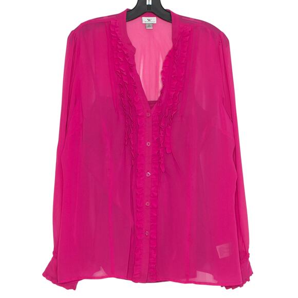 Top Sheer Y2K Coquette Feminine Romantic Ballet Soft Girly Button Up Pink XL - Picture 1 of 5